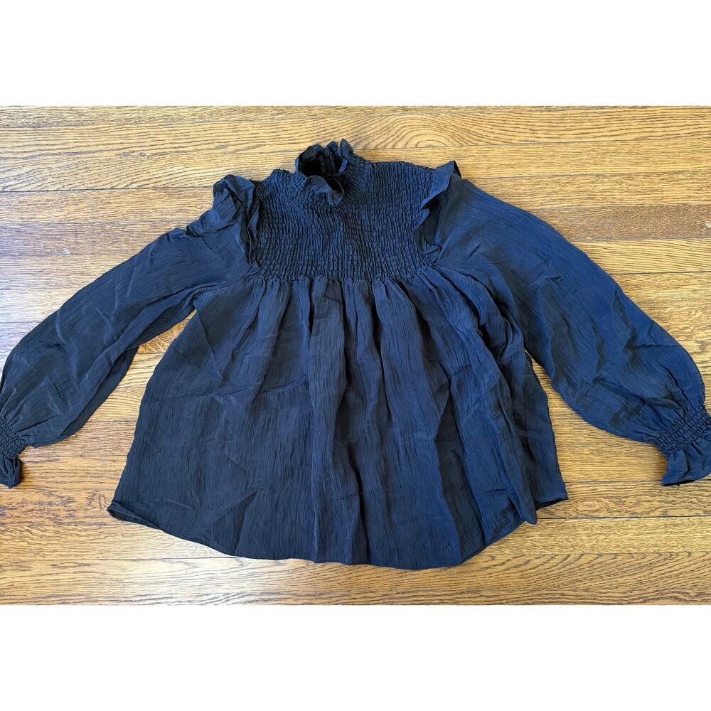 French Connection Women's Black Smocked Blouse Size Medium